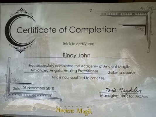 Advanced angelic healing certified in North Paravoor Kochi Kerala India