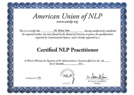 Binoy certified NLP practitioner Cherai Paravoor Kochi Kerala India