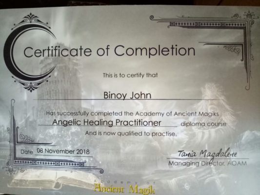 Angelic healing certified practioner in North Paravoor Kochi Kerala India