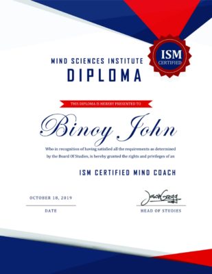 mind sciences institute diploma holder binoy john paravoor